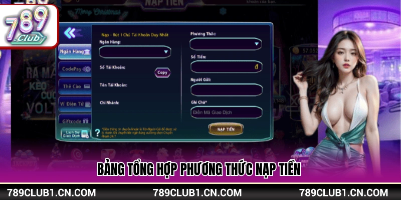 Danh mục các kênh nạp tiền 789Club chính thức